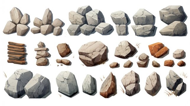 A collection of rocks and stones on a white background. Ideal for use in geology projects or as background images for websites and presentations
