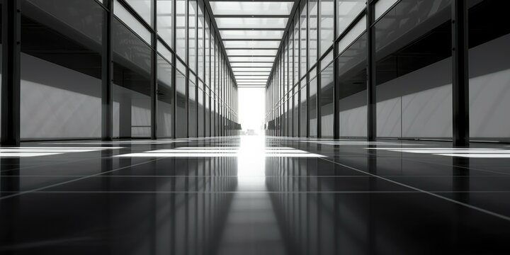 A stark black and white image of a hallway, suitable for various design projects