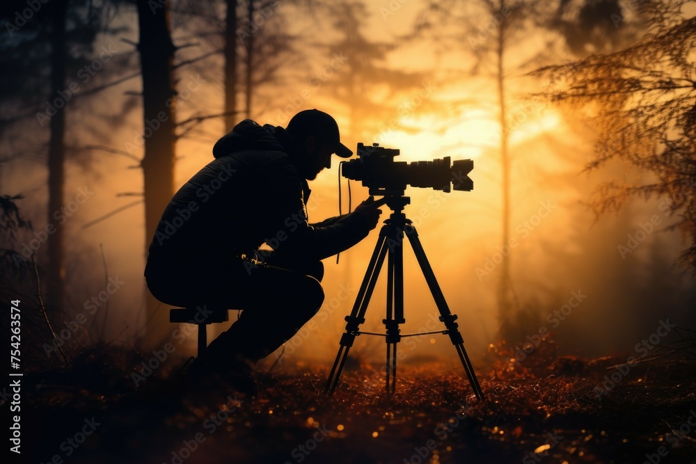 Poster a man capturing a moment with his camera. ideal for technology and photography concepts