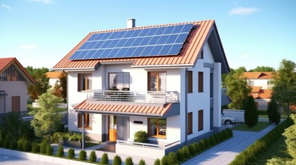 A modern house with solar panels on the roof, perfect for sustainable living projects