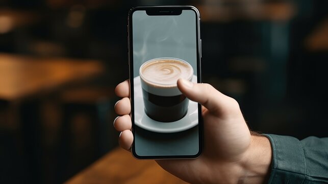 A person capturing a cup of coffee. Suitable for social media posts
