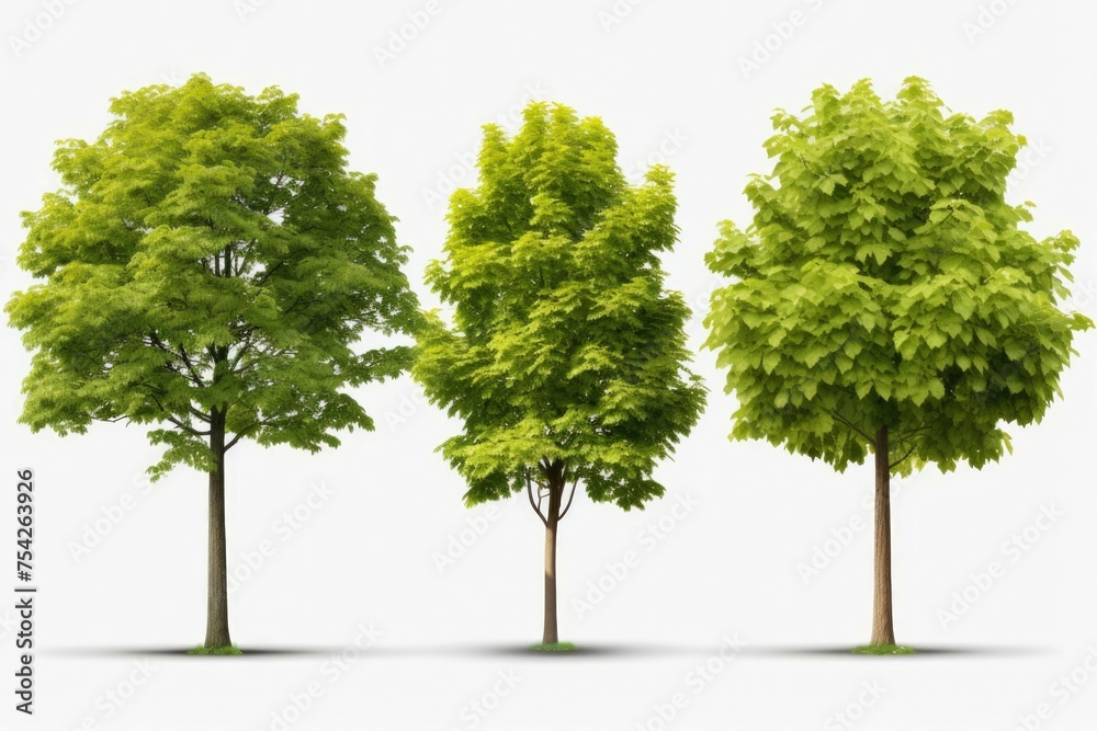Aufkleber image of four different types of trees on a plain white background. suitable for educational materia