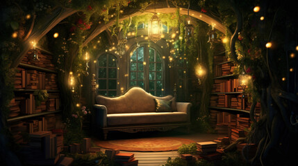 Enchanted Book Nook Cozy Reading Corner with Magical B