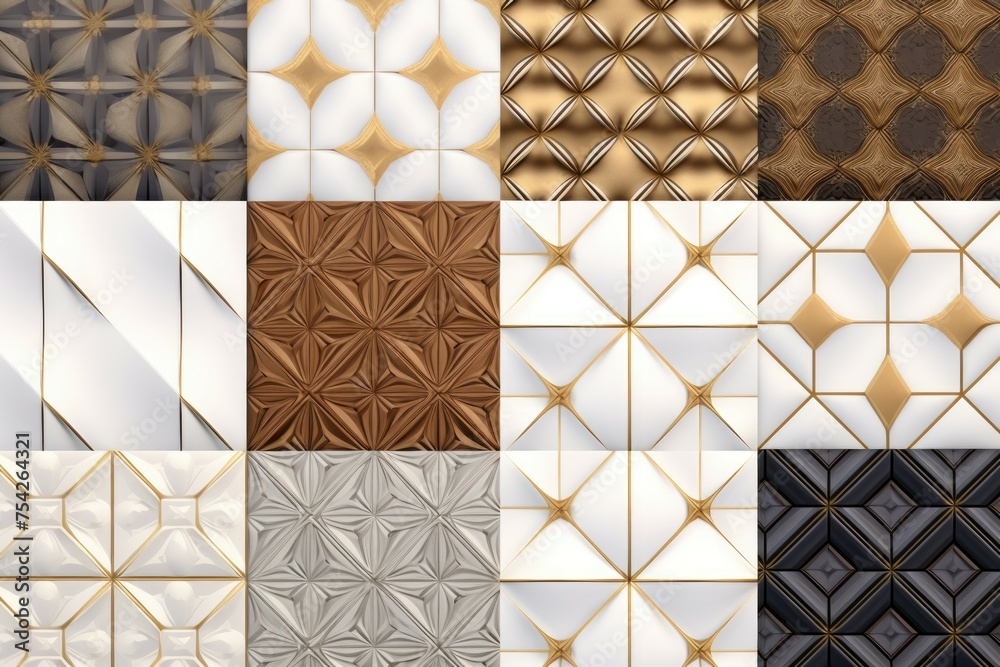 Poster collection of six unique colored tiles, versatile for various design projects