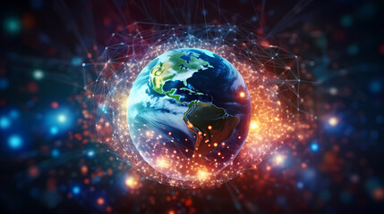 Obraz premium Digital Earth, network of interconnected globe icons representing global business network
