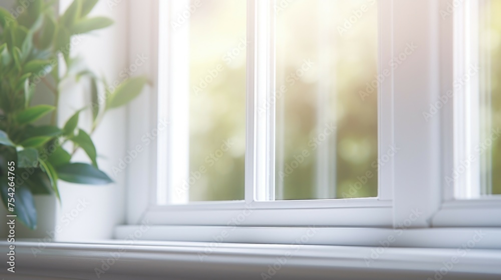 Poster a simple composition with a potted plant on a window sill. suitable for home decor or gardening conc