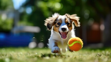 Active dog fetching a tennis ball, perfect for pet and sports themes