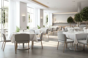 Obraz premium A crowded dining room with many tables and chairs. Suitable for restaurant or hospitality concepts