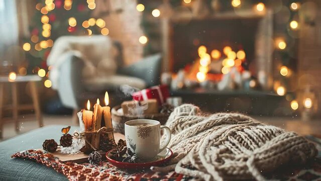 warm cozy fireplace with real wood burning in it. seamless looping overlay 4k virtual video animation background