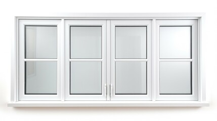 A white window with glass panes on a white wall. Suitable for architectural and interior design concepts