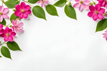 white background with pink flowers, has an empty space in the middle