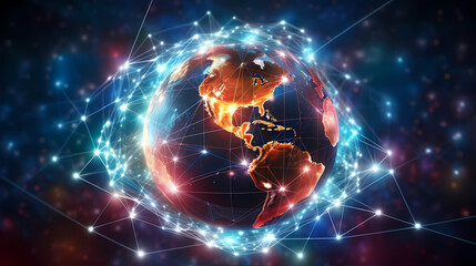 Naklejka na ściany i meble Global network connections background, world map, global business concept