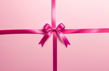 Pink bow on a gift close-up, wallpaper background, splash screen for Holiday or Present Package Design.