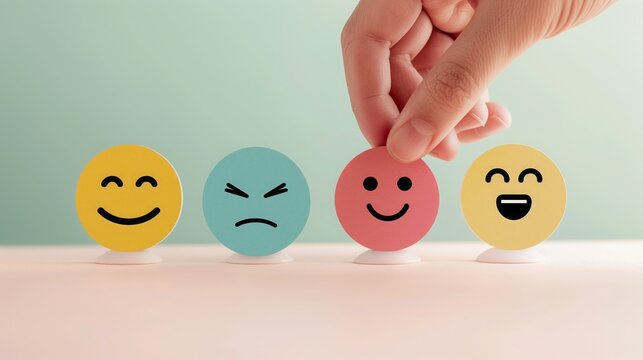 Hand Selecting a Smile from a Range of Emoticons