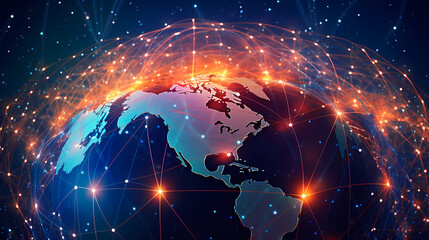 Global network connections background, world map, global business concept