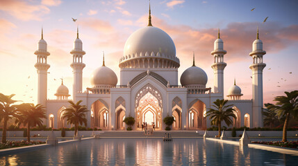 Exterior of a beautiful ornate muslim religious mosque - obrazy, fototapety, plakaty