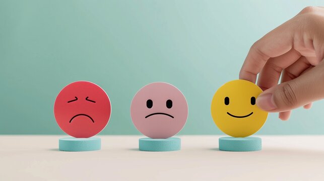 Hand Selecting Happy Face Icon from Emotional Rating Scale