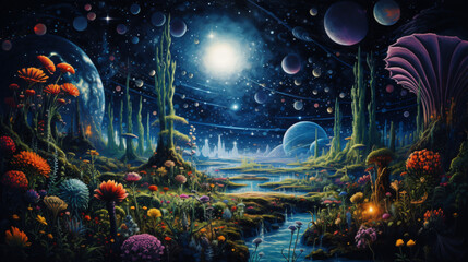 Obraz na płótnie Canvas Galactic Gardens Cosmic Flora and Fauna in Celestial S