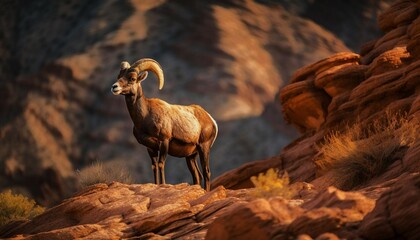 Alpine ibex grazing on rocky mountain cliff generated by artificial intelligence