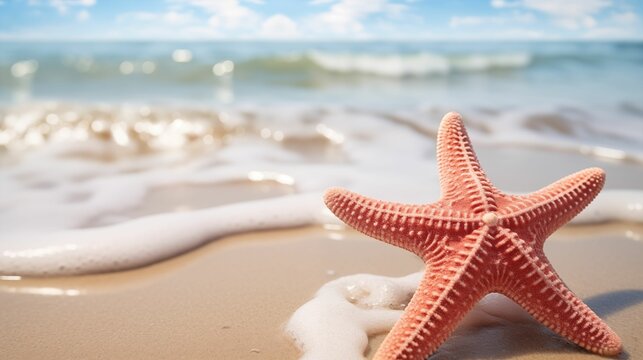 Image on a sandy beach with starfush.