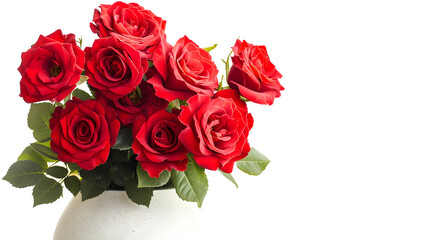 Red roses in vase isolated on white background with clipping path.