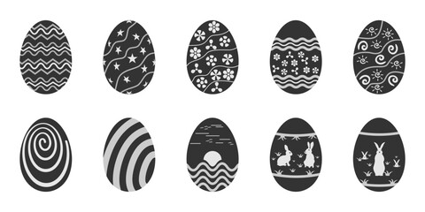 Easter eggs icon set. Easter day festival, Set of Easter eggs with different texture. Vector illustration isolated on white background.