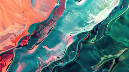 Dynamic abstract artwork depicting the interplay of teal and orange hues in a fluid,...