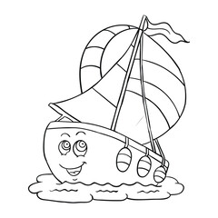 Hand drawing style of ship cute character vector. It is suitable for transportation icon, sign or symbol.