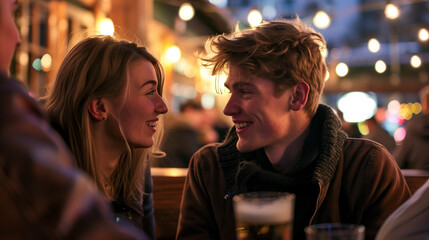 Obraz na płótnie Canvas couple at night pub