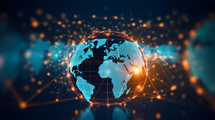 Fototapeta premium Illustration of digital earth with network lines and data points symbolizing global connectivity and information exchange on circuit board