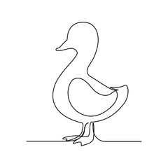 Continuous One line Vector duck outline simple icon, duck bird single line art vector drawing.