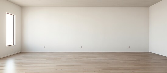 An empty room with white walls and wood floors, showcasing a minimalist design aesthetic. The space is unadorned, offering a clean and simple backdrop for personalization and creativity.