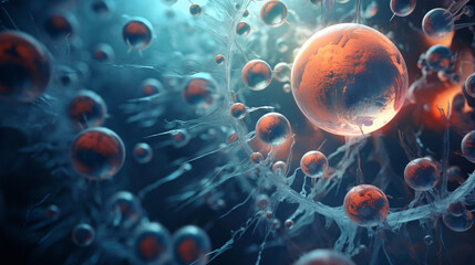 Human cell or Embryonic stem cell microscope background - obrazy, fototapety, plakaty
