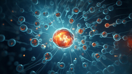 Human cell or Embryonic stem cell microscope background - obrazy, fototapety, plakaty