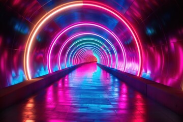 Neon glowing colored tunnel background abstract
