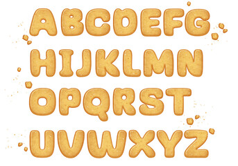 Delicious baked cookie font English letters A to Z can be used for festivals birthdays bakery