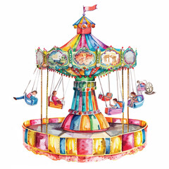 A colorful carnival with rides. watercolor clipart isolated - obrazy, fototapety, plakaty