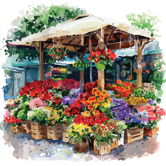 Fototapeta na wymiar A colorful flower market. watercolor clipart isolated