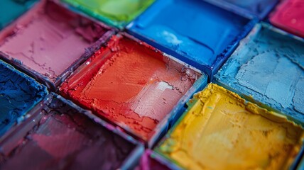 Vibrant artist's palette with a variety of colorful cracked paints