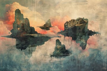 Abstract landscape with floating islands