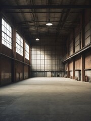 Portrait of an empty industrial warehouse from Generative AI