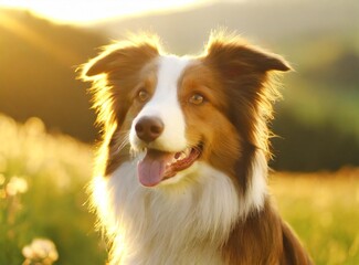 Border collie dog happy smiling playing outdoor on the field. Shepherd dog.