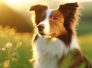 Border collie dog happy smiling playing outdoor on the field. Shepherd dog.