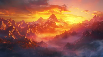 Foto auf Acrylglas misty sunrise on mountain peaks © saulo_arts