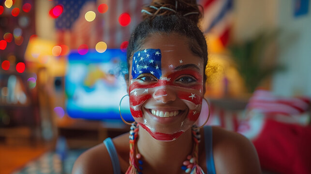 smiling excitement with USA face paint