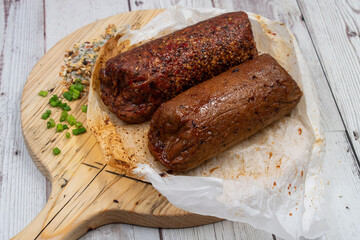 Seitan vegan Ham and peperoni,  plant based.