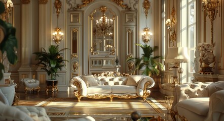Fototapeta na wymiar A Living Room Filled With White Furniture