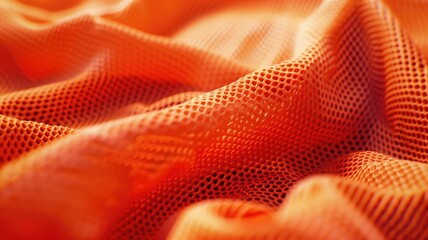Close-up of vibrant orange sports mesh fabric with texture