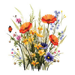 A cluster of wildflowers in a field. vector clipart isolated