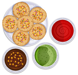 Pani Puri with Three Chutneys - Indian Food Top View Illustration
